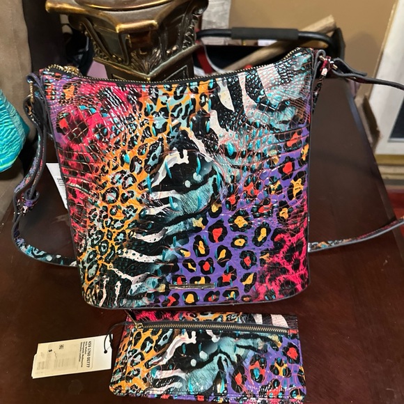 Brand new with tags Brahmin rare pink animal print messenger bag with wallet - Picture 13 of 13